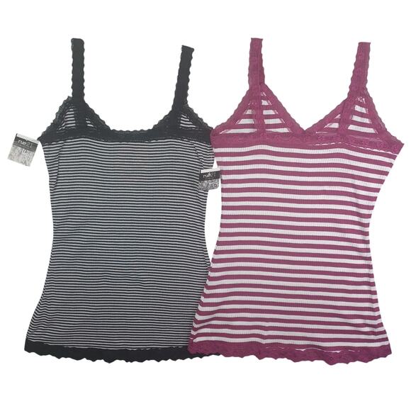 Vintage Y2K Rue21 Lace Trim Tank Top Lot Women XL Black Pink Ribbed Elena Bella - Picture 2 of 14